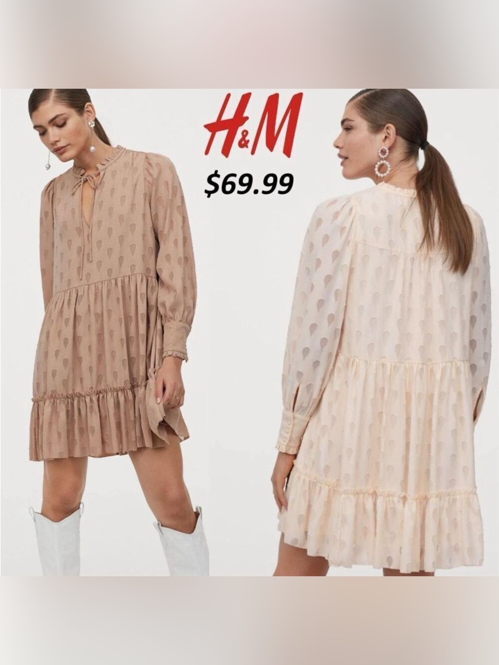 EUC- H&M Split / Tie Neck Babydoll Dress